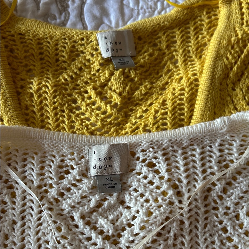 Two Target Knit Cardigan Vest Sunny Yellow and Cream - Picture 4 of 5